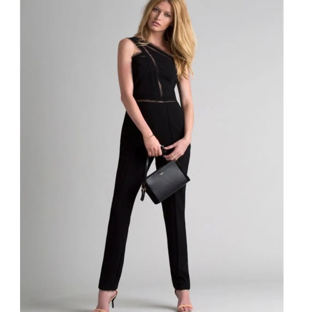 Noam Hanoch black lace one shoulder jumpsuit, size US 4